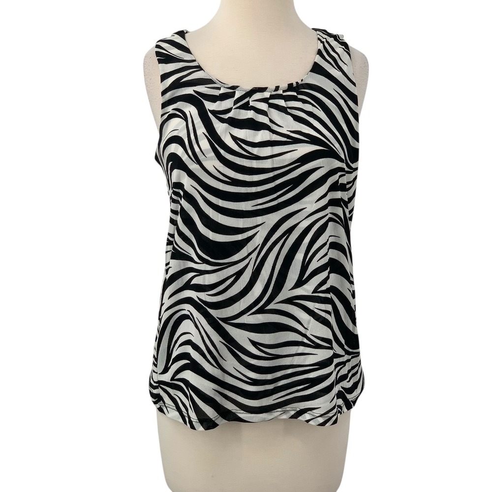 Chico's Women's Sleeveless Tank Top Black/White Zebra Animal Print Size 2/Large